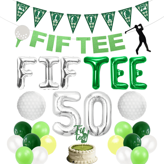 Fif Tee Golf Themed 50th Birthday Decorations Set - Golf Lover 50th Milestone Party Supplies