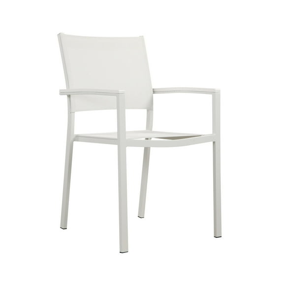 Fifi 21 Inch Set of 6 Dining Chairs, Aluminum Frames, Pure White Fabric - Saltoro Sherpi