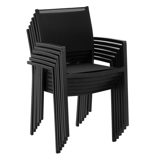 Fifi 21 Inch Set of 6 Dining Chairs, Black Aluminum Frame, Easily Stackable- Saltoro Sherpi