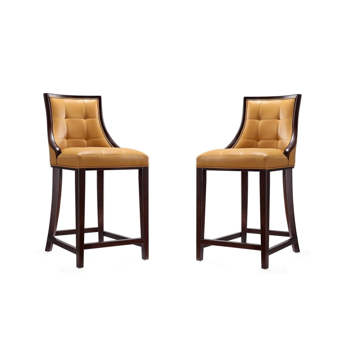 Camel Faux Leather Upholstered Wood Counter Height Barstools, Set of 2