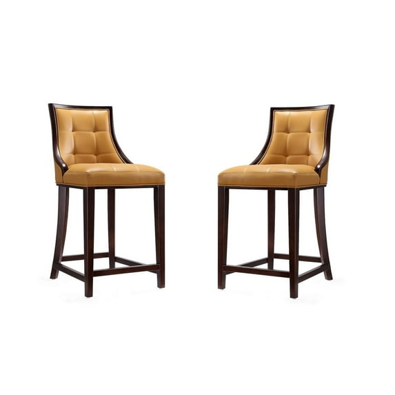 Manhattan Comfort Fifth 26" Faux Leather Counter Stool in Camel (Set of 2)
