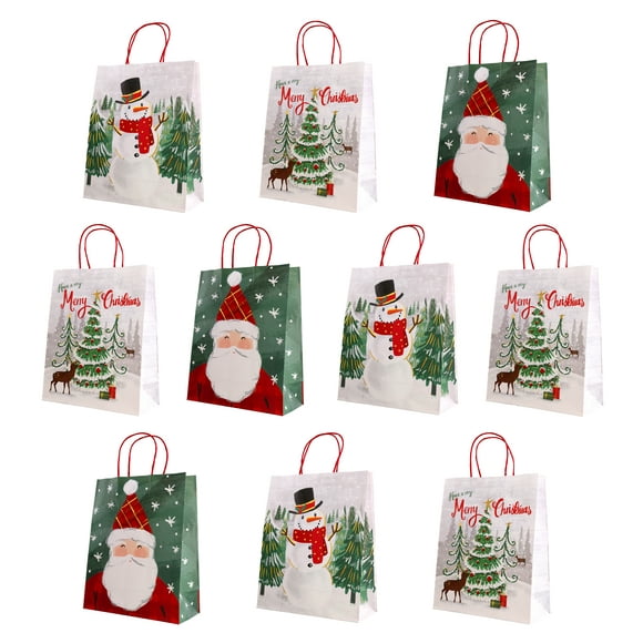 Fifth Ave Kraft Christmas Gift Bags With Glitter & Jute Handles, Large, 10 Pack
