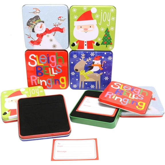 Fifth Ave Kraft Christmas Gift Card & Money Holder, Assorted Design and Square shape, 4 Count