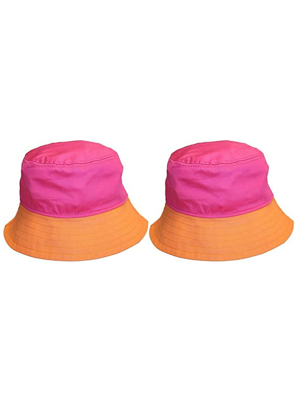 Fifth Ave Kraft Toddler Bucket Hat Sun Shade Beach Hat for Kids, Pink & Orange2-Pack