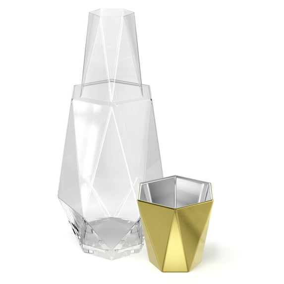 Fifth Avenue Crystal Geometric Bedside Glass Water Carafe 2-Piece, Gold