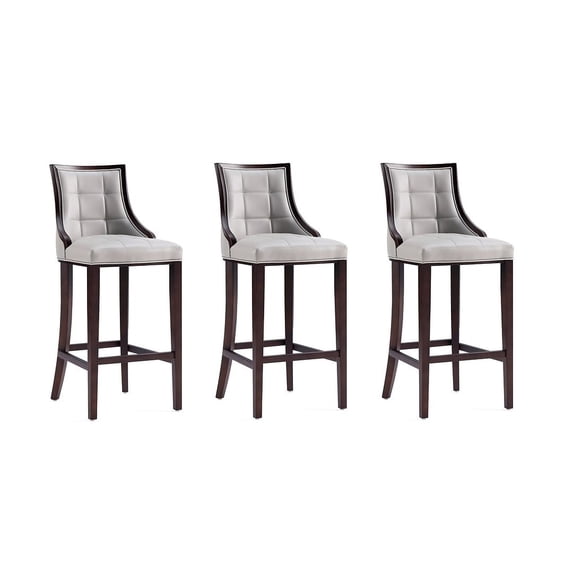Manhattan Comfort Fifth 31.5" Faux Leather Barstool in Gray (Set of 3)