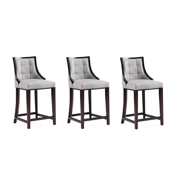 Manhattan Comfort Fifth 26" Faux Leather Counter Stool in Gray (Set of 3)