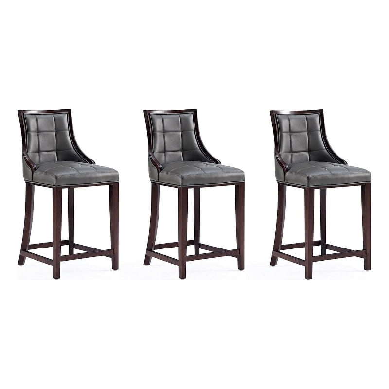 Fifth Avenue Faux Leather Wood Counter Stool in Pebble Grey Set of 3