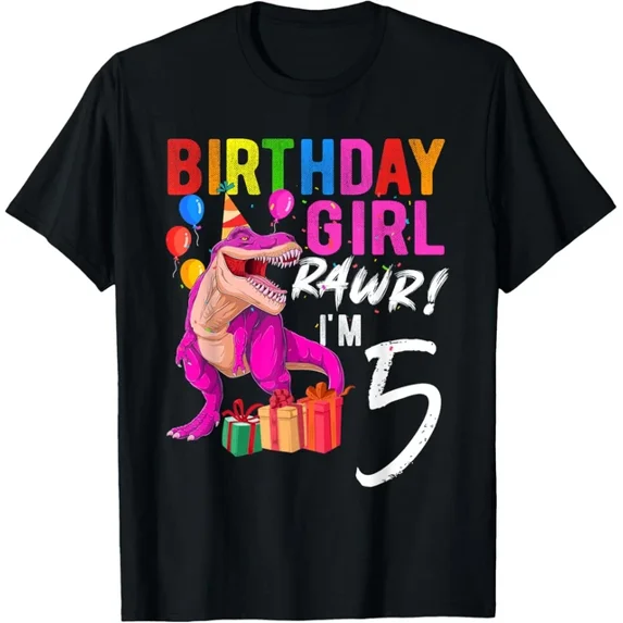 Fifth Birthday 5 Year Pink Dinosaur Trex 5Th Birthday Girl T-Shirt Unisex S-5XL Hot Trending Shirt, Vintage Birthday Gift