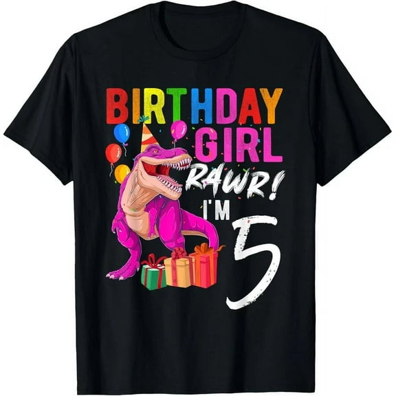 Fifth Birthday 5 Year Pink Dinosaur Trex 5Th Birthday Girl T-Shirt Unisex S-5XL Hot Trending Shirt, Vintage Birthday Gift