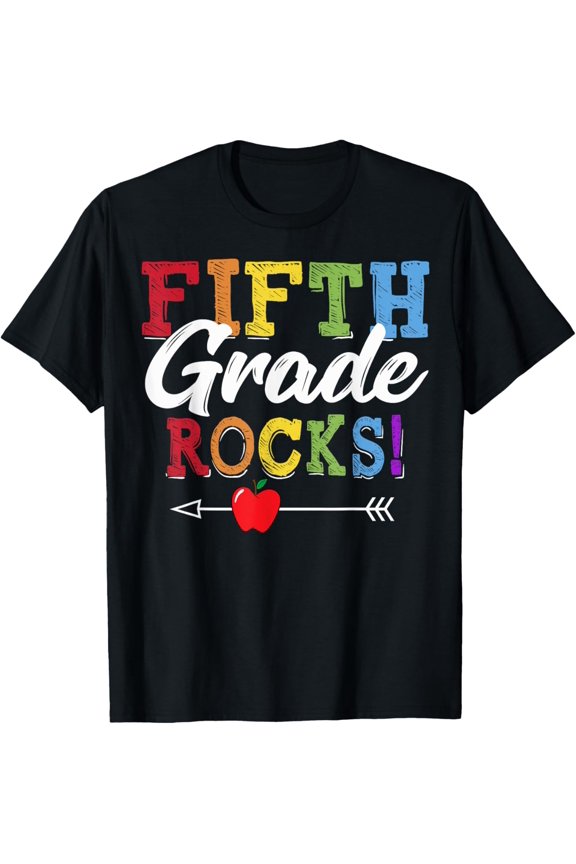 Fifth Grade Rocks Team 5th Squad Teacher Back to School T-ShirtMen's and women's pure cotton short-sleeved shirts