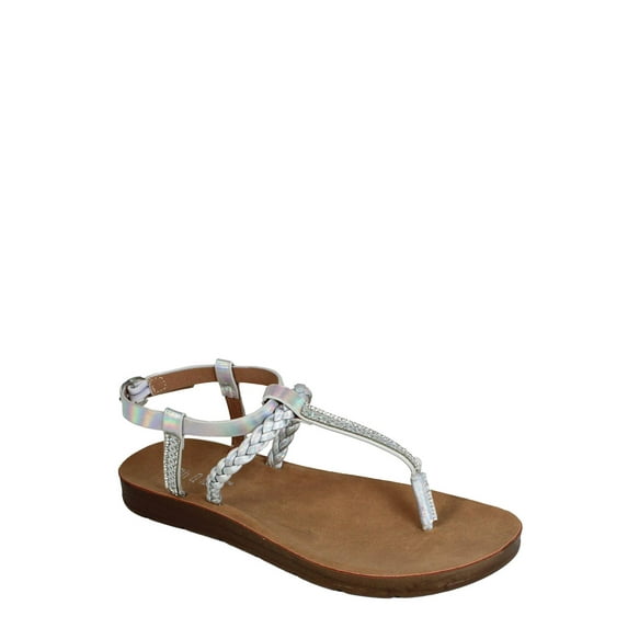 Fifth & Luxe Women's Metallic Braided T-Strap Flat Sandals