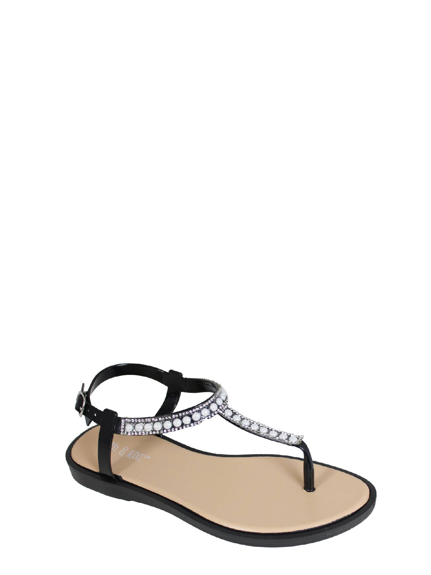 Fifth & Luxe Women’s Pearl Rhinestone T-Strap Flat Sandals, Sizes 5/6-11