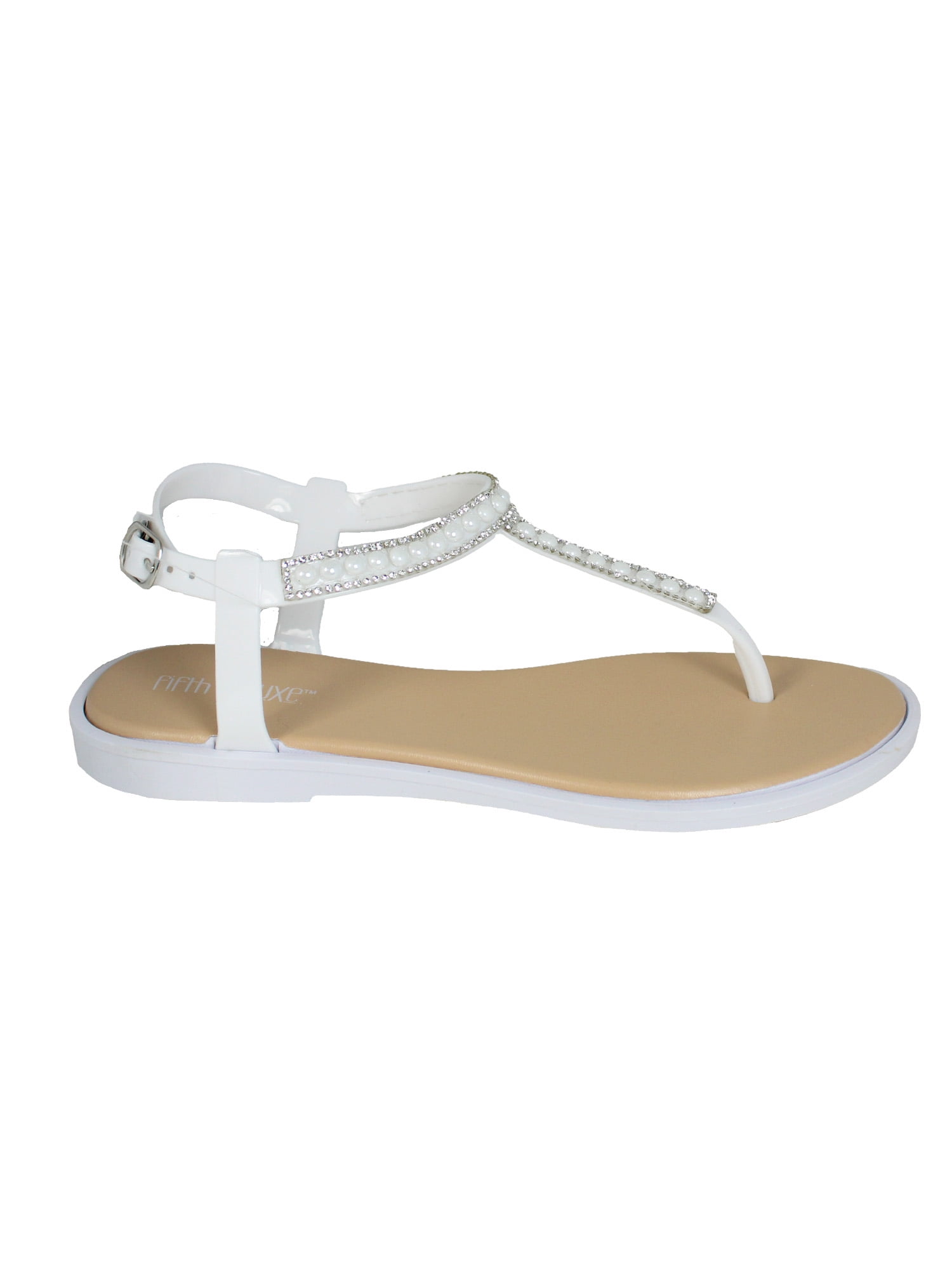 Fifth & Luxe Women’s Pearl Rhinestone T-Strap Flat Sandals, Sizes 5/6 ...
