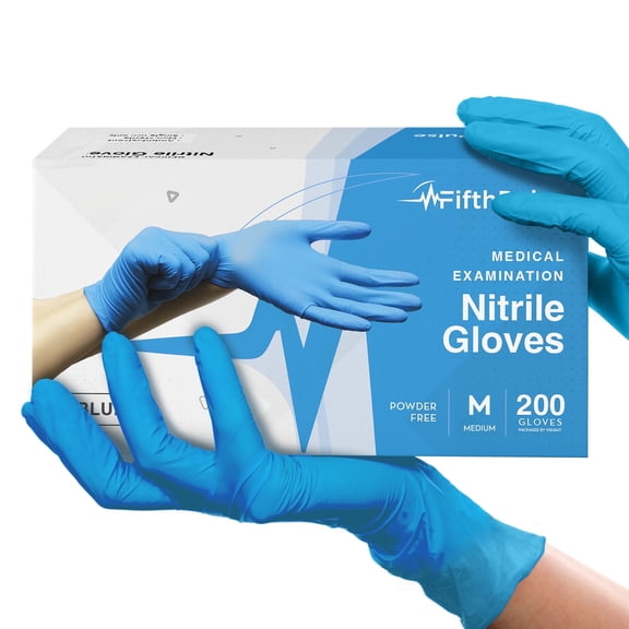 Fifth Pulse Disposable Nitrile Gloves M [200] Latex & Powder Free Gloves - Blue