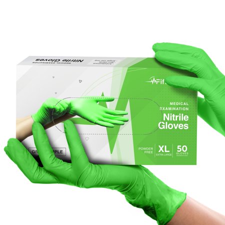 Fifth Pulse Nitrile Exam Latex Free & Powder Free Gloves - Green - Box of 50 Gloves (XL)