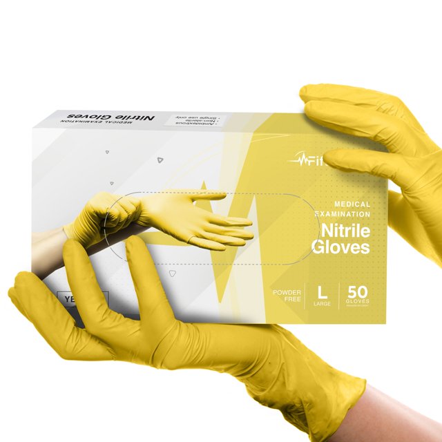 Fifth Pulse Nitrile Exam Latex Free & Powder Free Gloves Yellow Box of 50 Gloves (Large