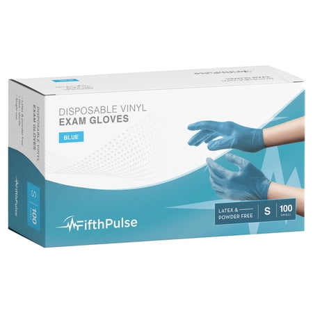 Fifth Pulse Vinyl Gloves, Multifunction Medical Grade Exam, Kitchen Gloves, All-Purpose Industrial Disposable Gloves Latex Free, Powder Free - Blue - Box of 100 Gloves (Small)