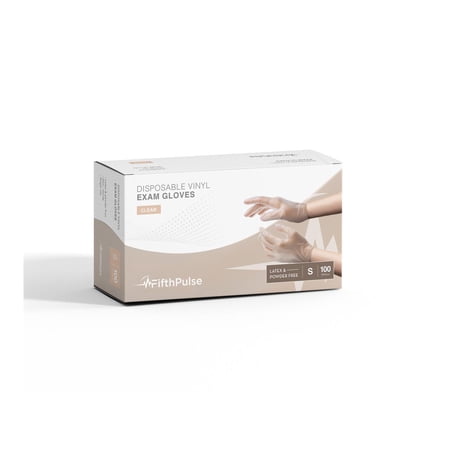 Fifth Pulse Vinyl Gloves, Multifunction Medical Grade Exam, Kitchen Gloves, All-Purpose Industrial Disposable Gloves Latex Free, Powder Free - Clear - Box of 100 Gloves (Small)