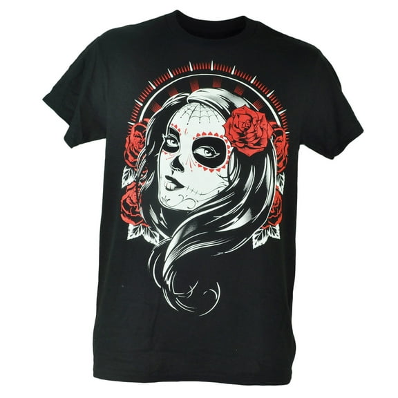 Fifth Sun Dia De Los Muertos Girl Skull Graphic Black Adult Tshirt Tee Small