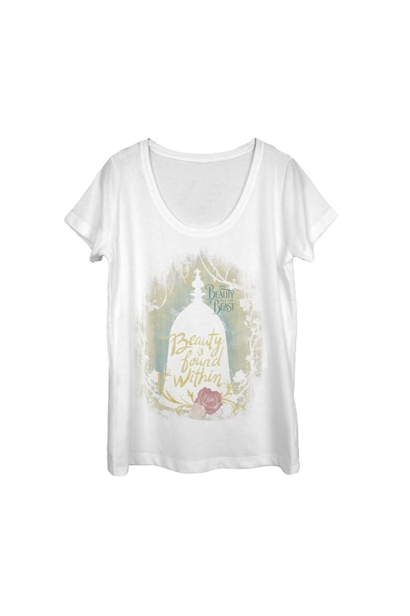 Fifth Sun Disney Beauty and The Beast Live Action Belle Jar Women's Short Sleeve Tee Shirt, White, Large