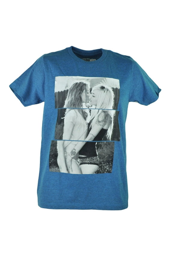 Explicit Two Girls Kissing Graphic Heather Blue Tshirt Tee Men 2XLarge