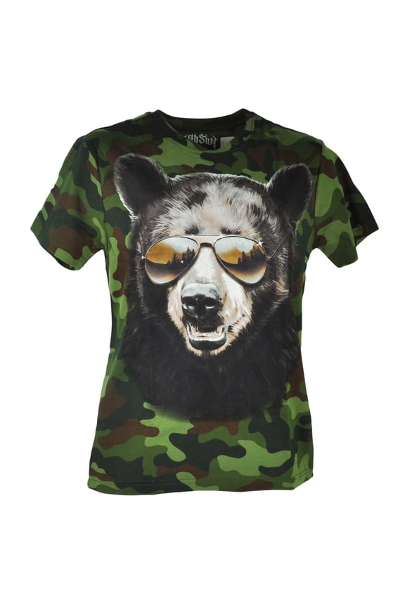 Grizzly Bear Aviator Camouflage Camo Graphic Tshirt Tee Shirt Small
