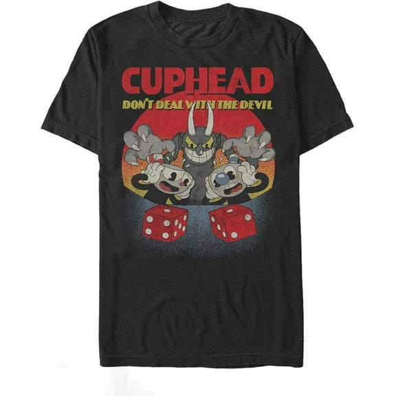 Cuphead Don't Deal Snake Eyes Mens Graphic T Shirt Black Large