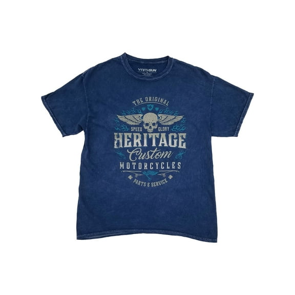 Fifth Sun Mens Navy Blue Wash Heritage Custom Motorcycles T-Shirt Medium