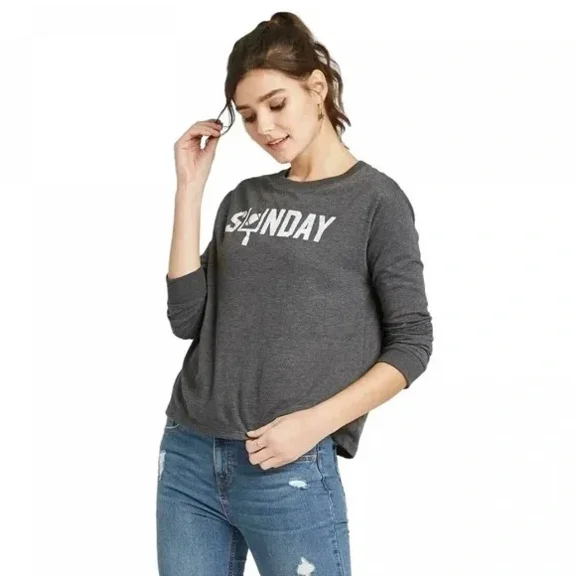 Fifth Sun Women's Sunday Football Long Sleeve Graphic T-Shirt (Juniors') - Charcoal Heather  - (Medium)