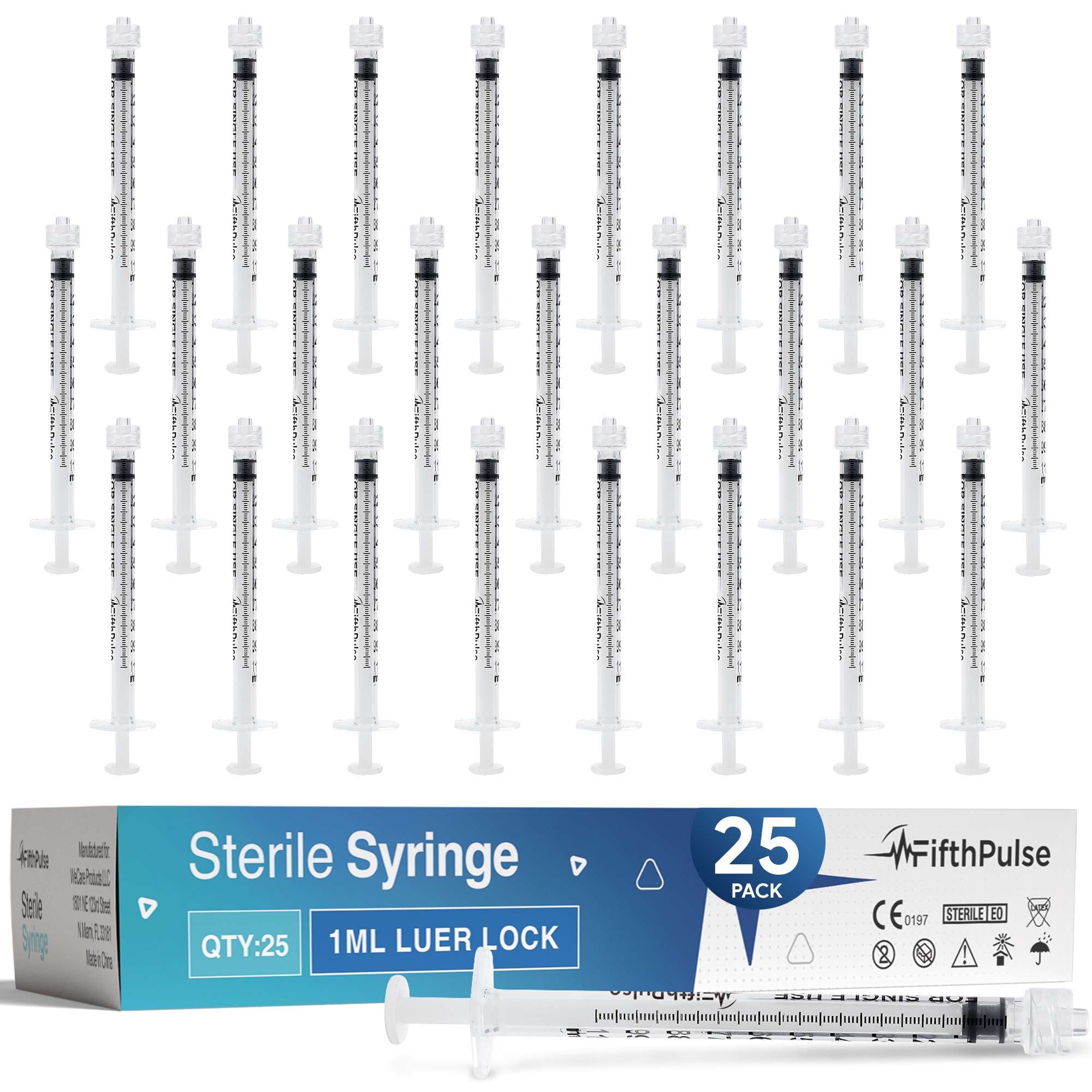 Short Syringes FifthPulse, Disposable Syringe, 1 ml, Sterile Luer Lock Pack of 25 ...