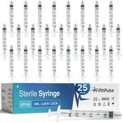 FifthPulse 3 ml Syringe without Needle - 25 Pack of Disposable Syringes - Medical, Scientific Lab, Home Use, and More - Sterile Luer Lock