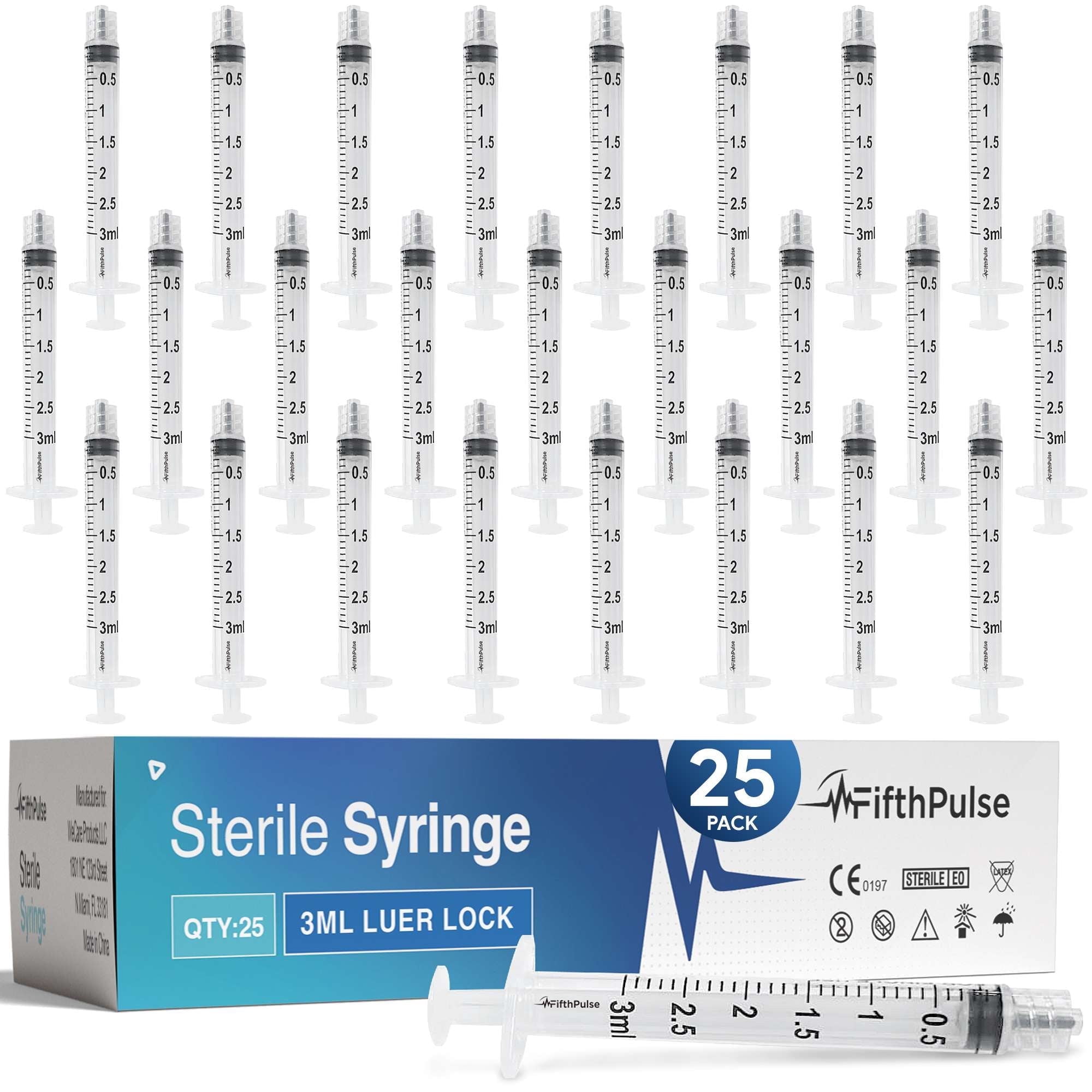 Midival Lab FifthPulse 3 ml Syringe without Needle 25 Pack Disposable Medical Lab ...