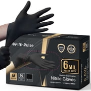 FifthPulse 6 Mil Black Nitrile Gloves [Medium] Heavy Duty Mechanic and Food Grade Powder-Free, Latex-Free Medical Exam Gloves [50 ct.]