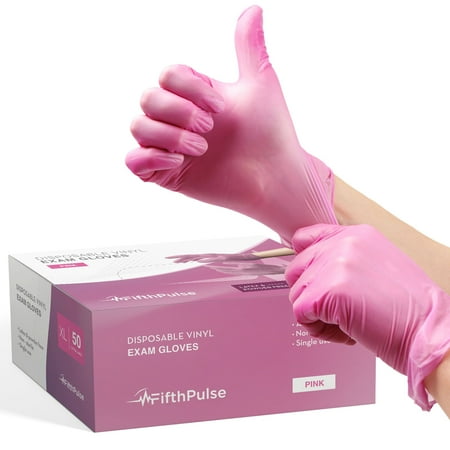 FifthPulse Disposable Vinyl Exam Gloves - Pink - Box of 50 - XL