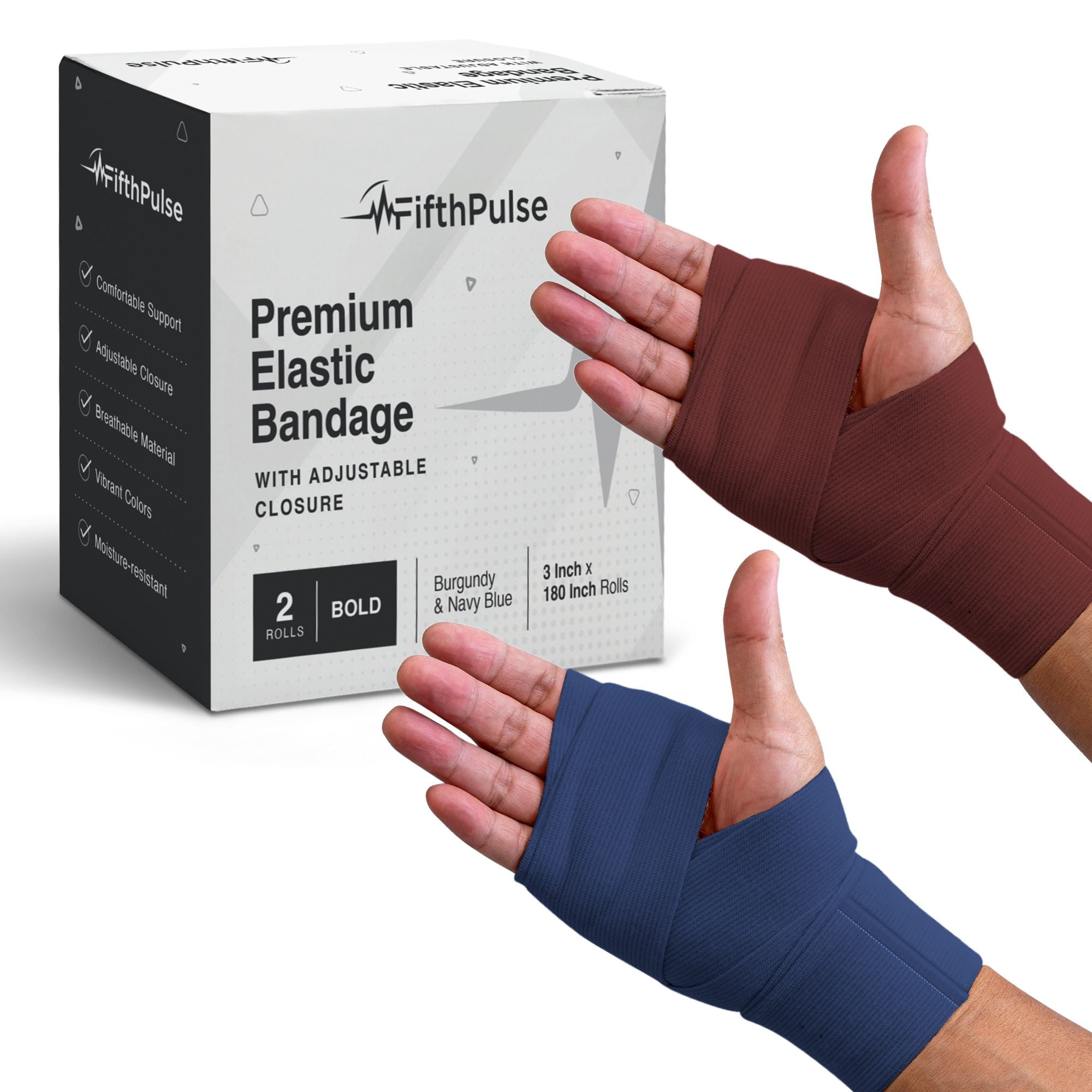 FifthPulse Elastic Bandage Wrap For Wounds, 2 Pack Fun Colors Self-Closure  - 3 x 180 Compression Medical Wrap