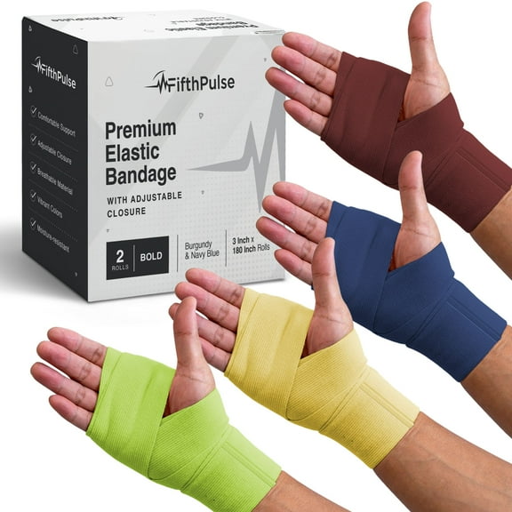 FifthPulse Elastic Bandage Wrap For Wounds, 4 Pack Fun Colors Self-Closure - 3" x 180" Compression Medical Wrap