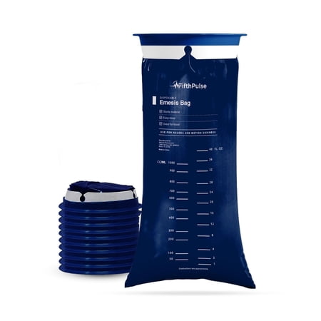 FifthPulse Emesis Bags - Disposable Medical Grade, Leak Resistant, Portable and Individually Wrapped (1000ml) - 10-Pack - Navy Blue