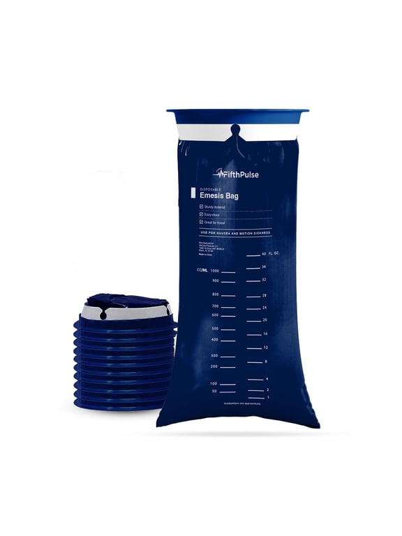 Emesis Bags - Disposable Medical Grade, Leak Resistant, Portable and Individually Wrapped (1000ml) - 10-Pack - Navy Blue