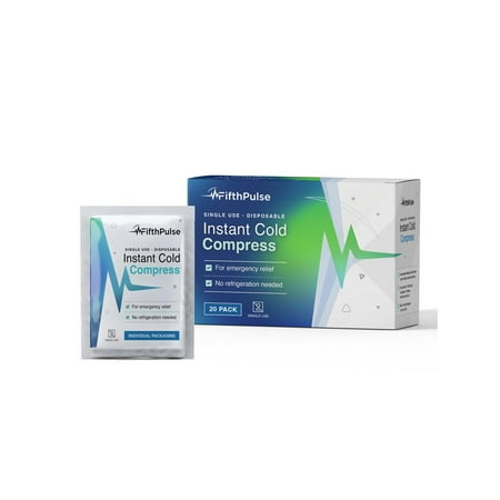 FifthPulse Instant Cold Pack, Instant Relief, Disposable Single Use Pouch (5" x 6") - 20 Pack