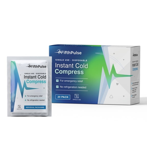 FifthPulse Instant Cold Pack, Instant Relief, Disposable Single Use Pouch (5" x 6") - 20 Pack