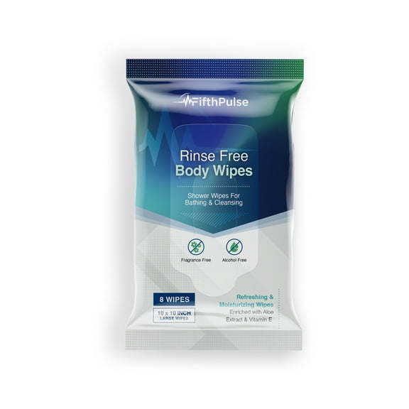 FifthPulse Large Adult Bathing Wipes - Disposable Body Cleansing Wipes for Men, Women & Elderly - No Rinse Shower Bath Wipes - 8 Count