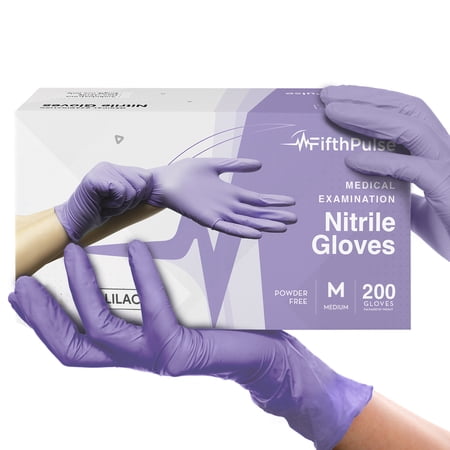 FifthPulse Lilac Nitrile Disposable Gloves - 200 -M-Powder and Latex Free - Surgical Medical Gloves