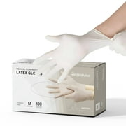 FifthPulse Medical Examination Latex Gloves - Extra Thick 4.5 Mil, Powder Free Disposable Gloves - 100 Count - Medium - Natural