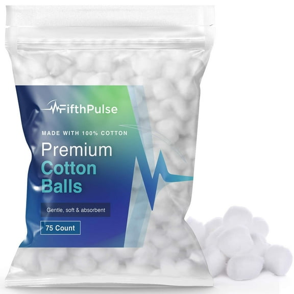 FifthPulse Premium Cotton Balls - 75 Ct. Made with 100% Premium Cotton, Hypoallergenic & Absorbent