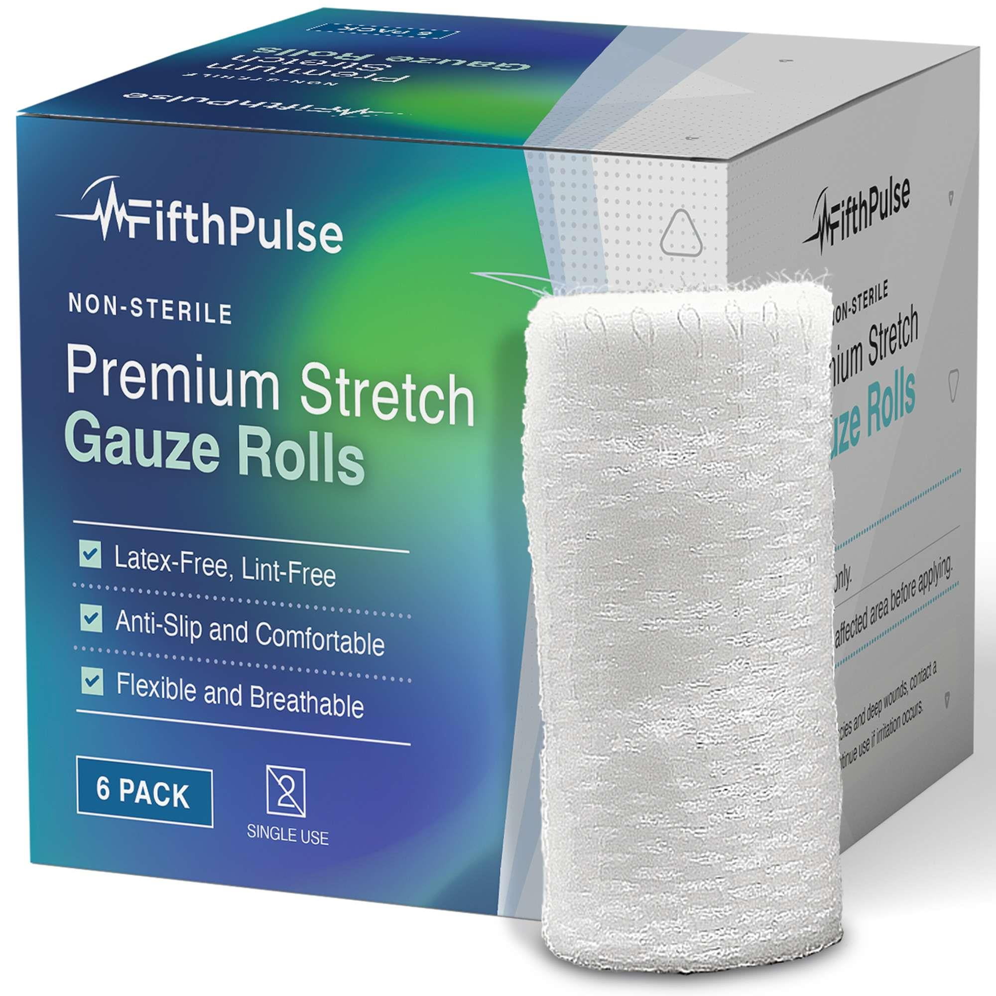 FifthPulse Premium Stretch Gauze Rolls 6 Pack 2" x 4.1 Yards Non