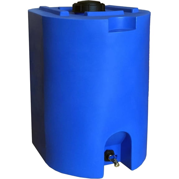 Fifty Five Gallon Stackable Water Storage Tank Unit Emergency Utility Water Container Box With Built In Spigot And High Density Polyethylene Construction Blue