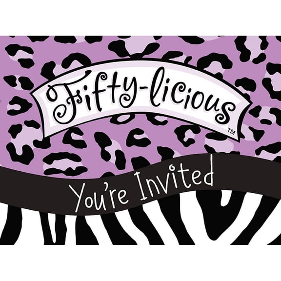 Fifty-Licious Leopard Zebra Animal Print 50th Birthday Party Invitations