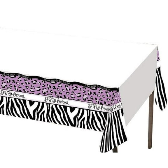 Fifty-Licious Leopard Zebra Animal Print 50th Birthday Party Plastic Tablecover