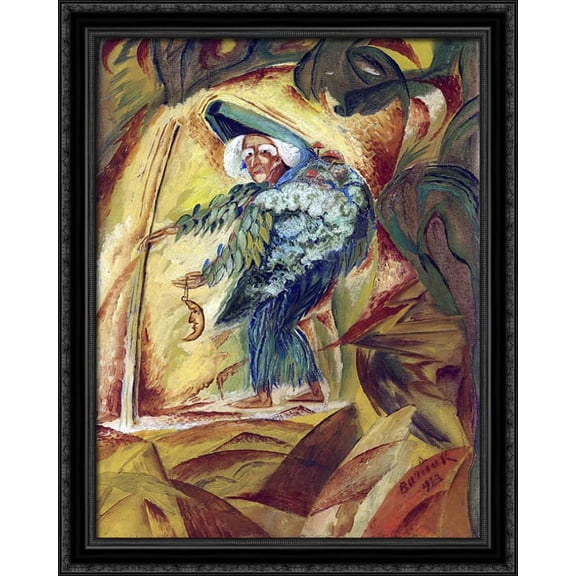 Fifty-thousand-years-old woman on Mars 28x36 Large Black Ornate Wood Framed Canvas Art by David Burliuk